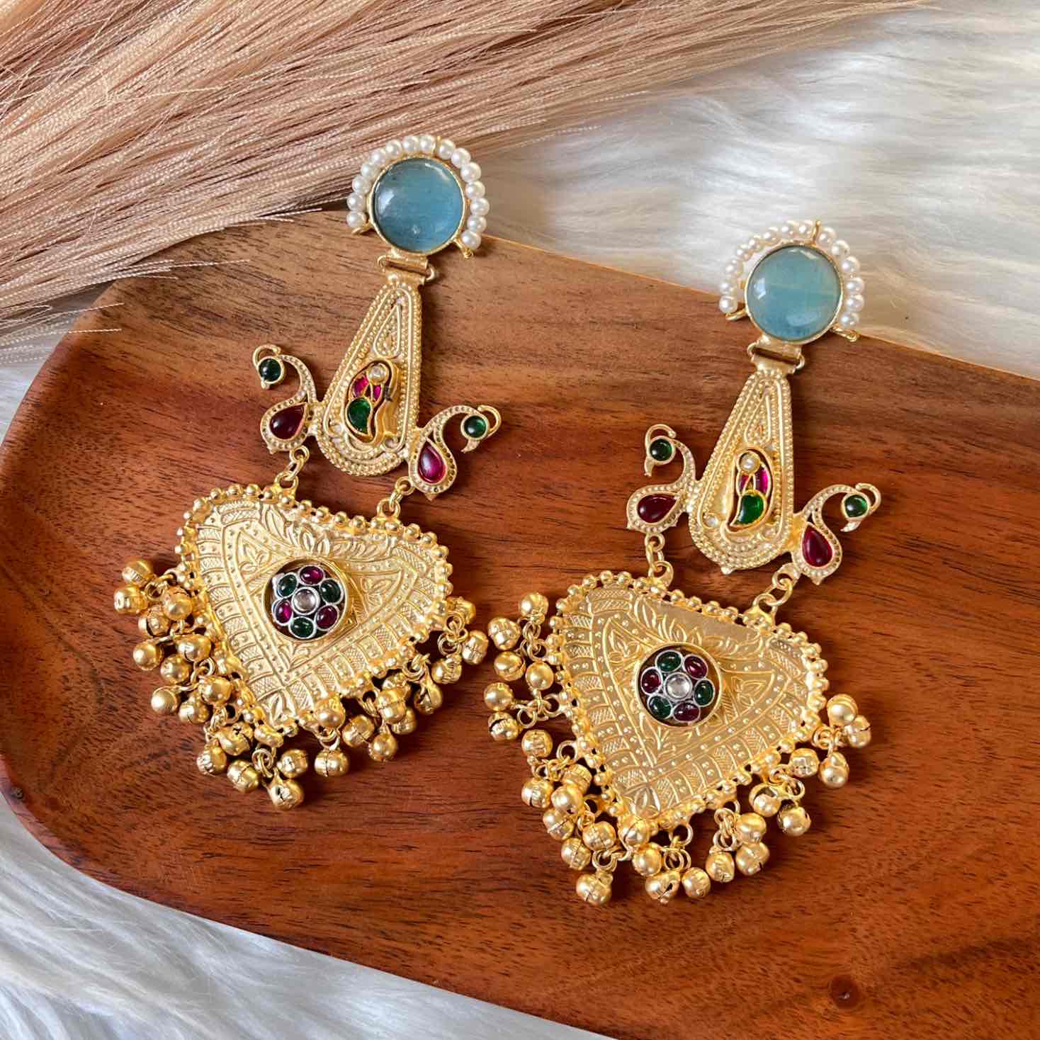 Blue Meenakshi Fusion Golden Earrings