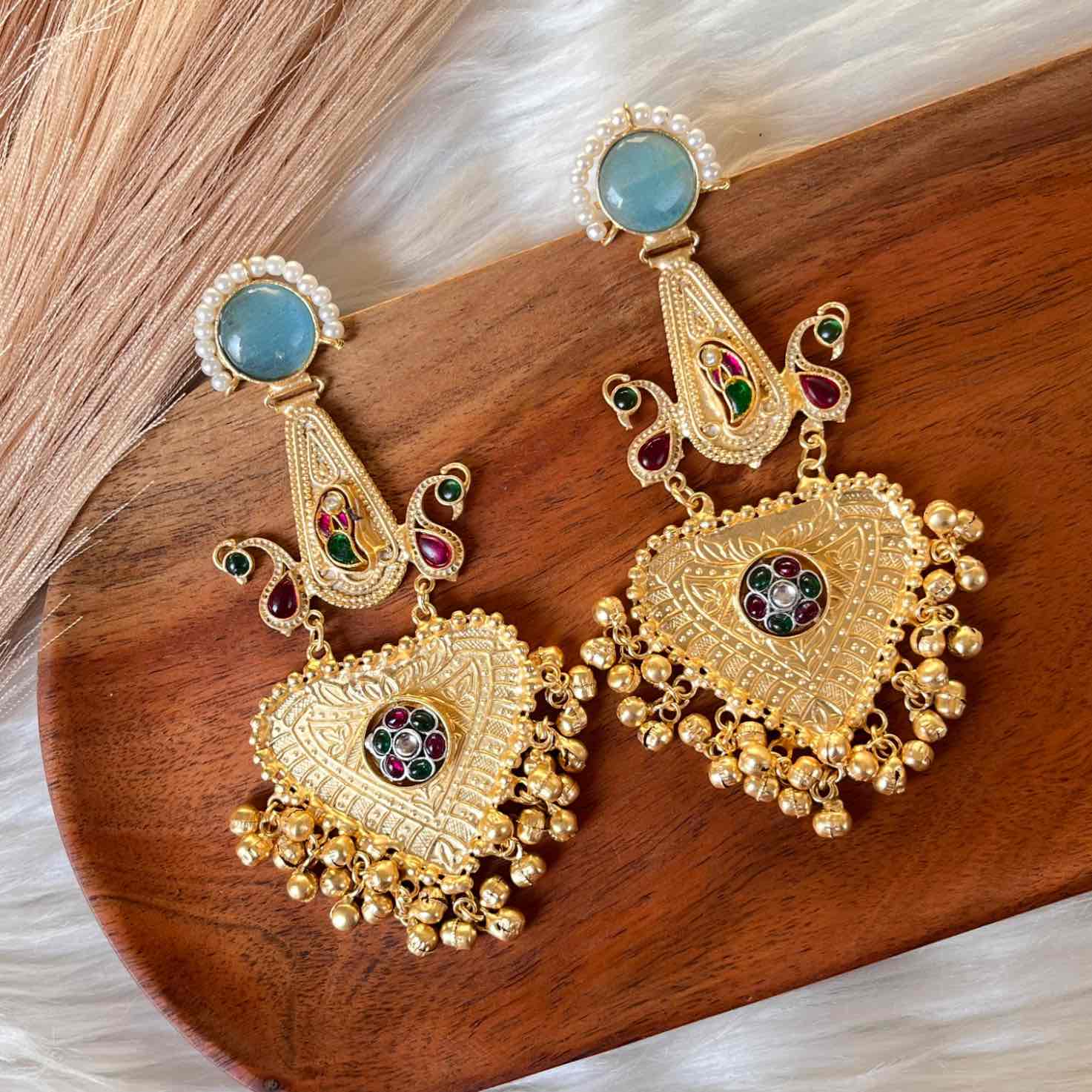 Blue Meenakshi Fusion Golden Earrings