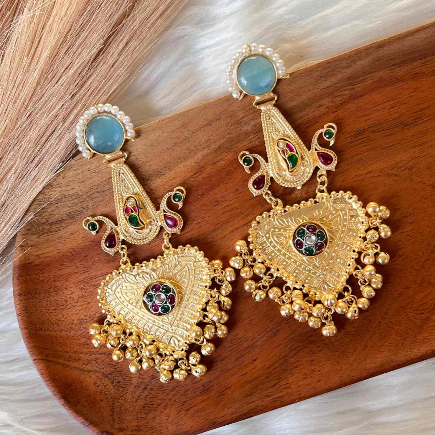 Blue Meenakshi Fusion Golden Earrings