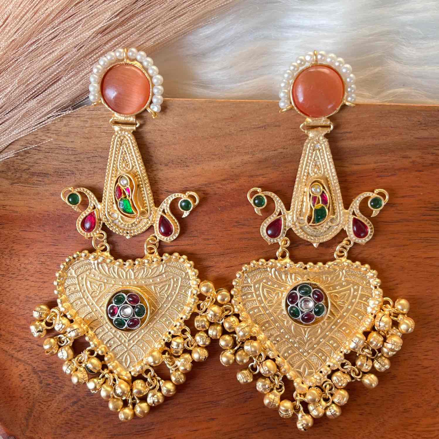 Peach Meenakshi Fusion Golden Earrings