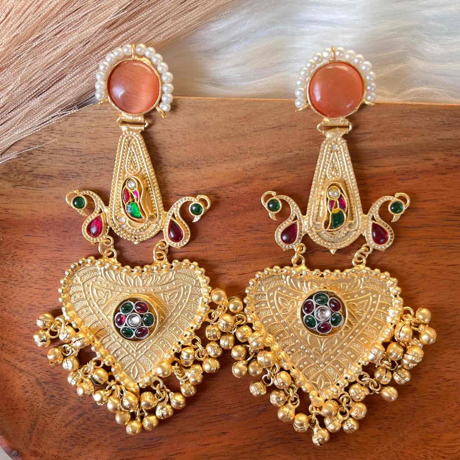 Peach Meenakshi Fusion Golden Earrings