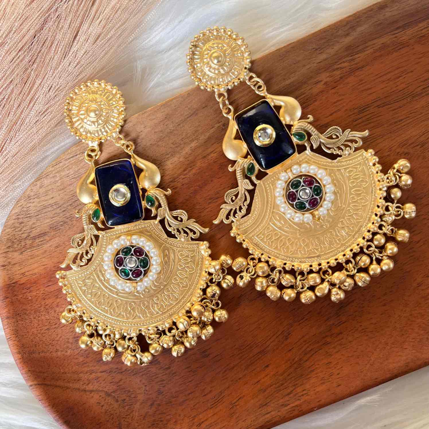 Blue Beauty Gem Golden Fusion Earrings