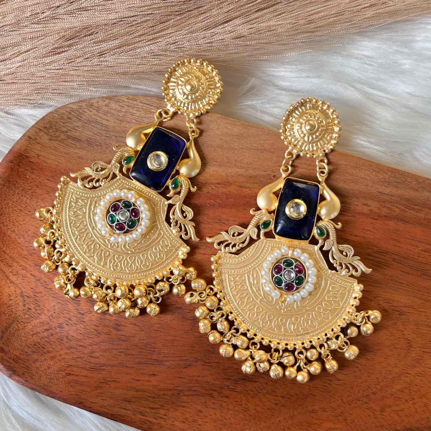 Blue Beauty Gem Golden Fusion Earrings