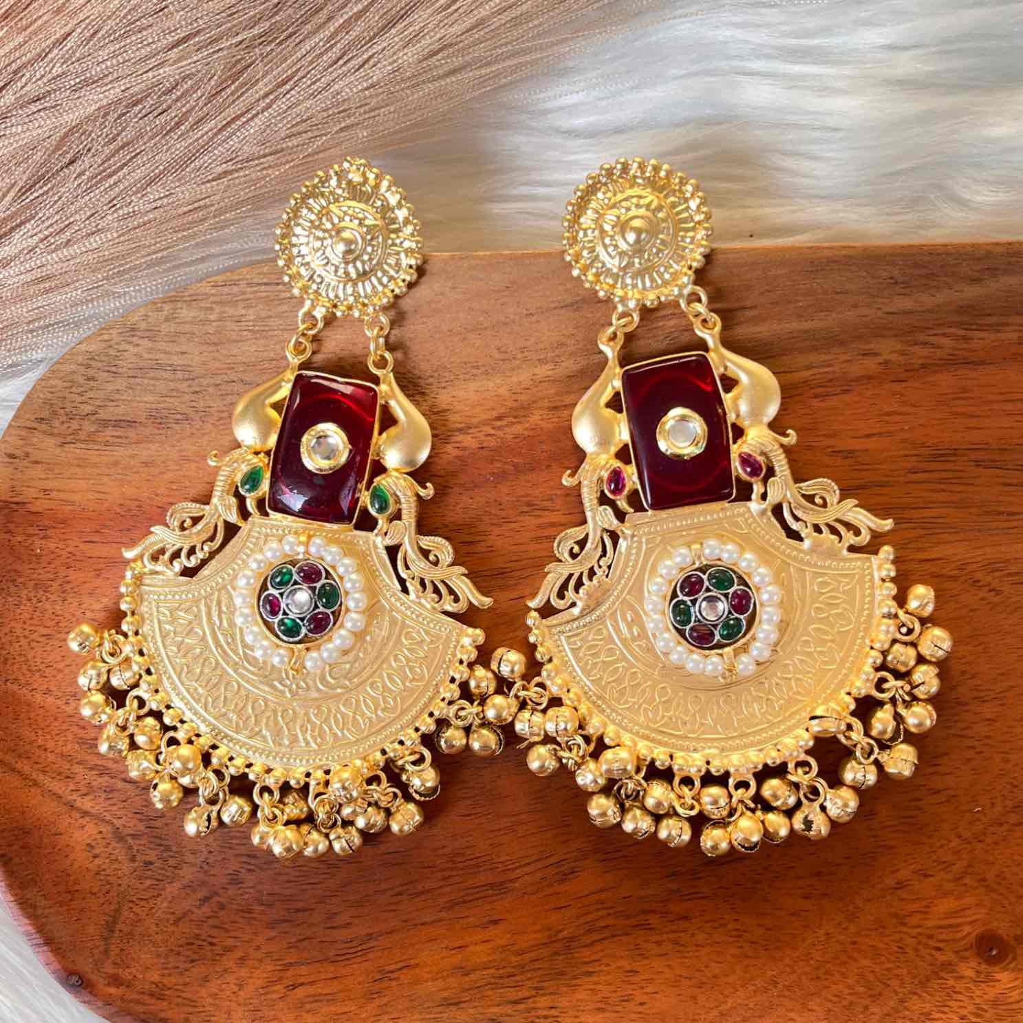 Red Beauty Gem Golden Fusion Earrings