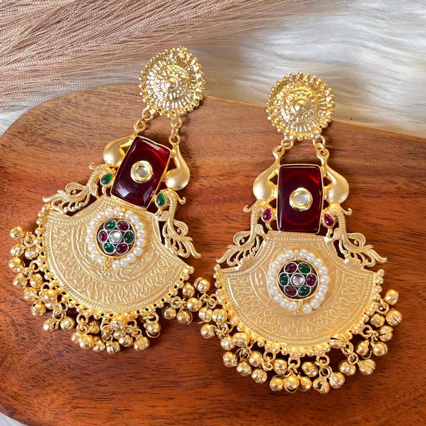 Red Beauty Gem Golden Fusion Earrings