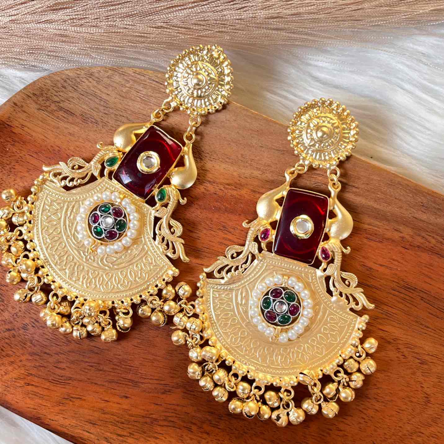 Red Beauty Gem Golden Fusion Earrings