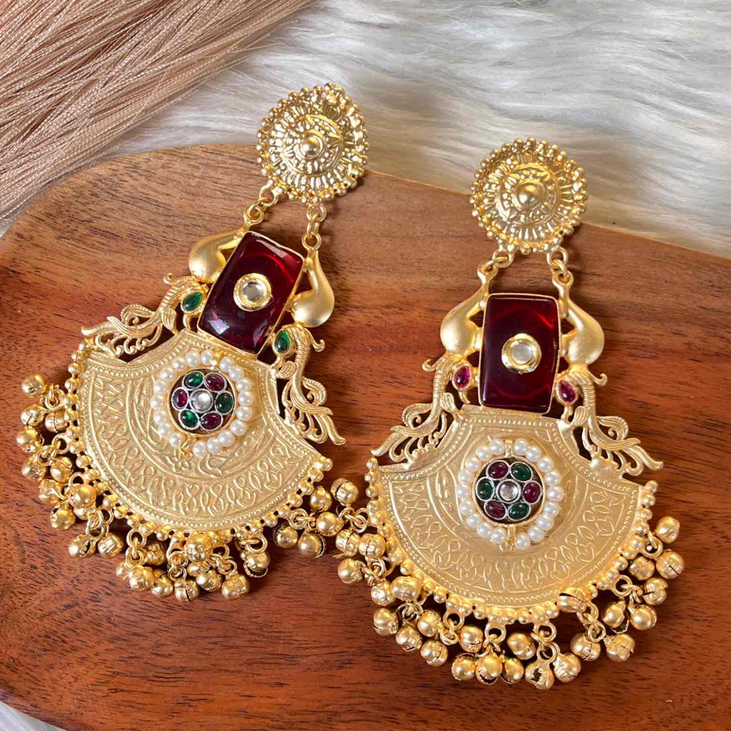 Red Beauty Gem Golden Fusion Earrings