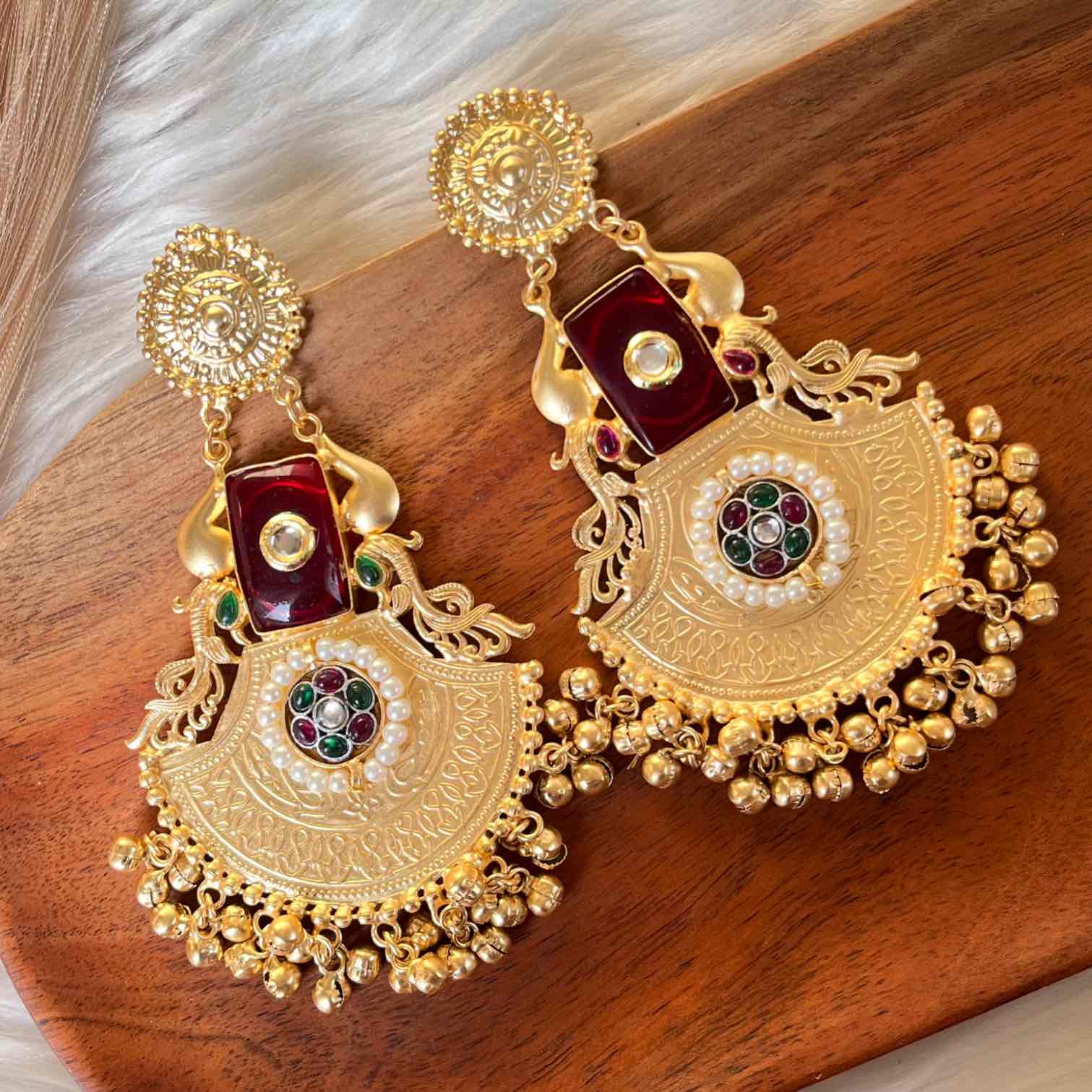 Red Beauty Gem Golden Fusion Earrings