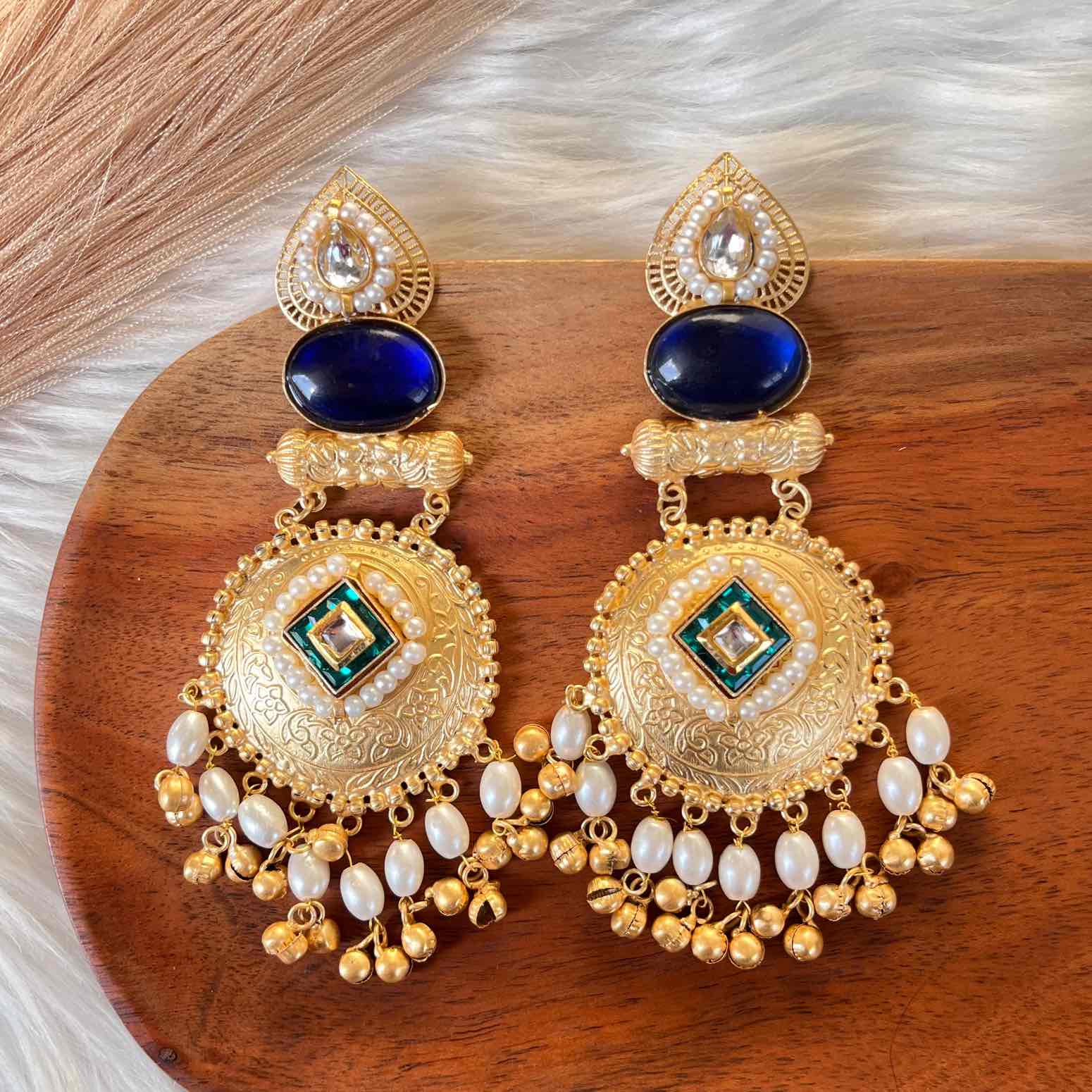 Navy Blue Sitara Golden Fusion Earrings