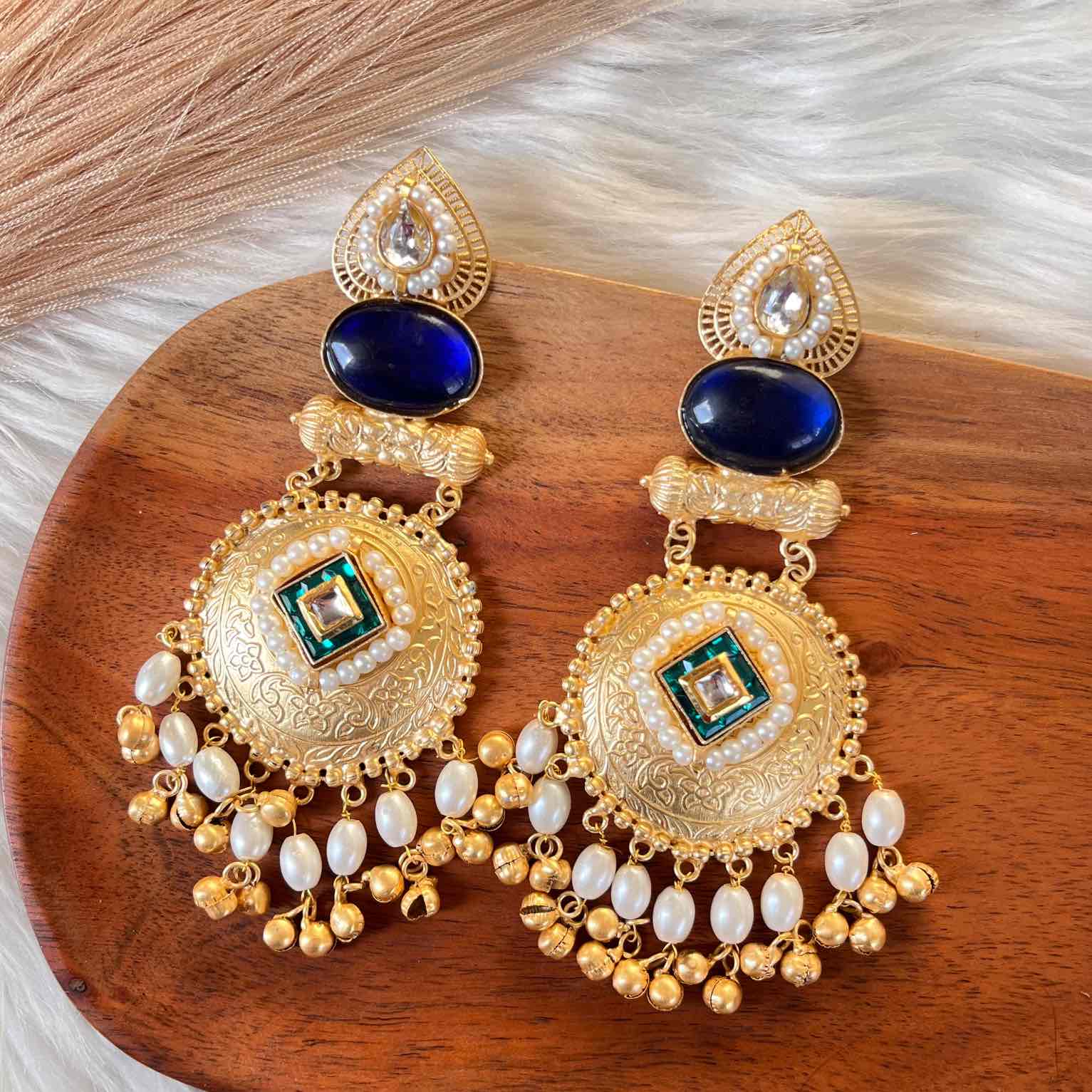 Navy Blue Sitara Golden Fusion Earrings