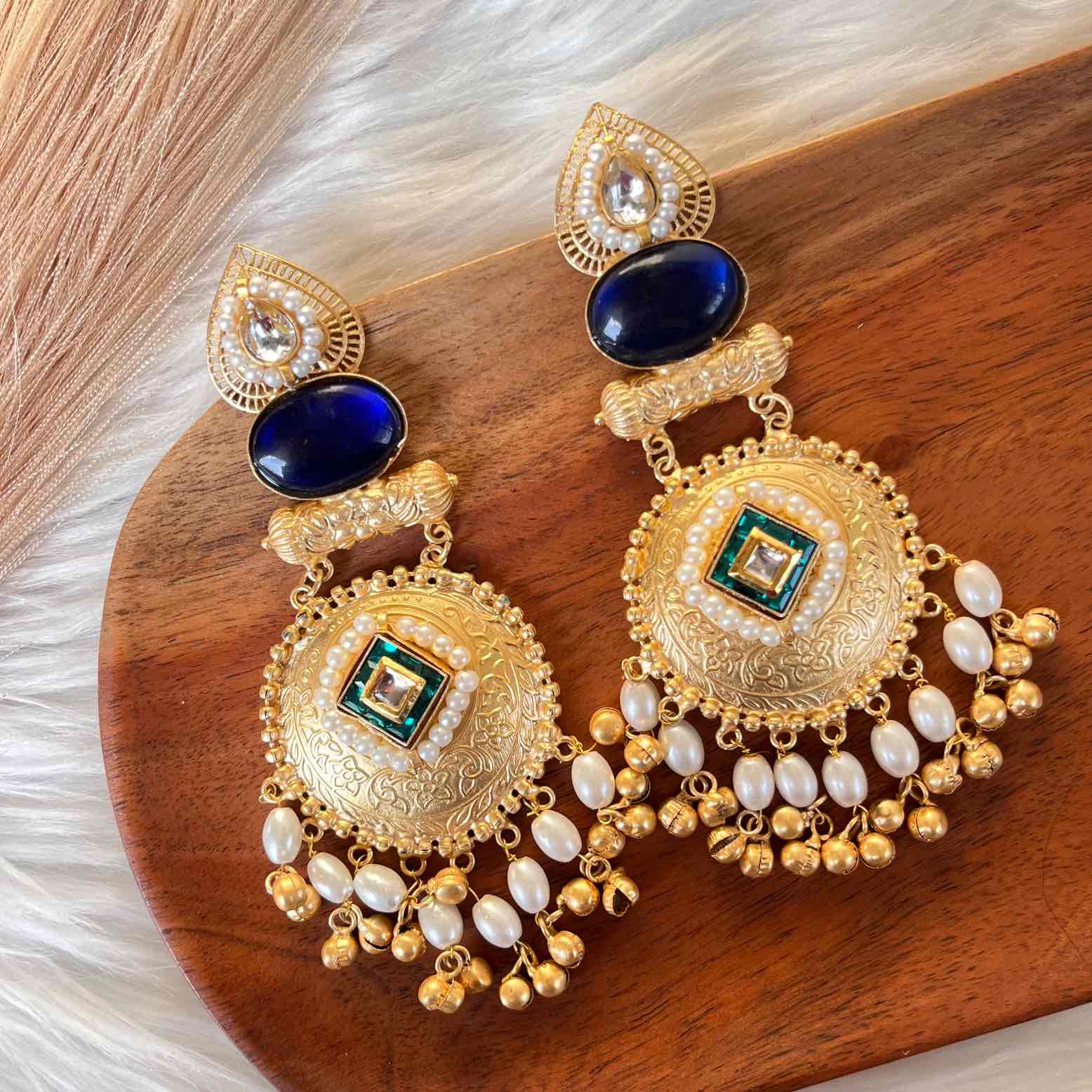 Navy Blue Sitara Golden Fusion Earrings