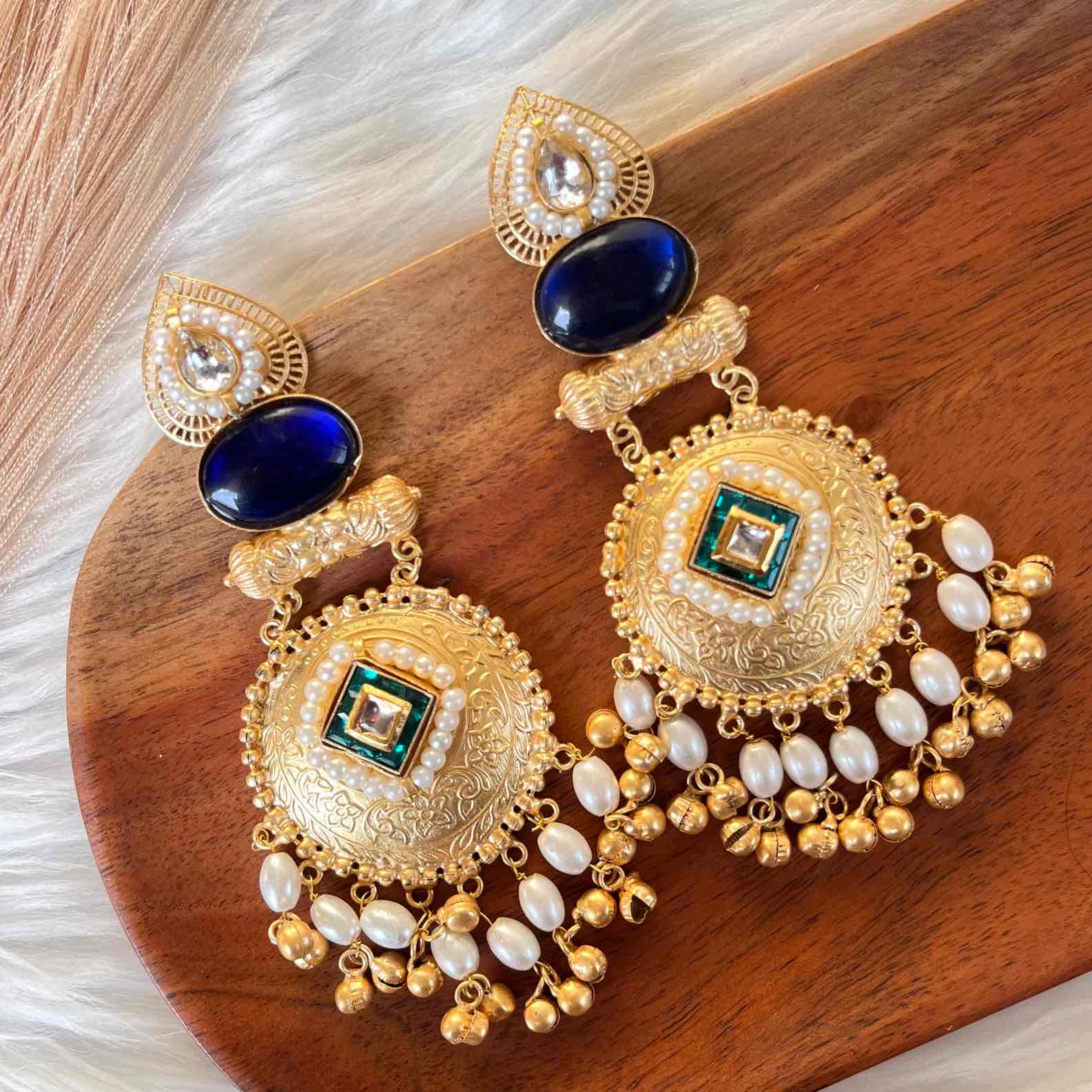 Navy Blue Sitara Golden Fusion Earrings