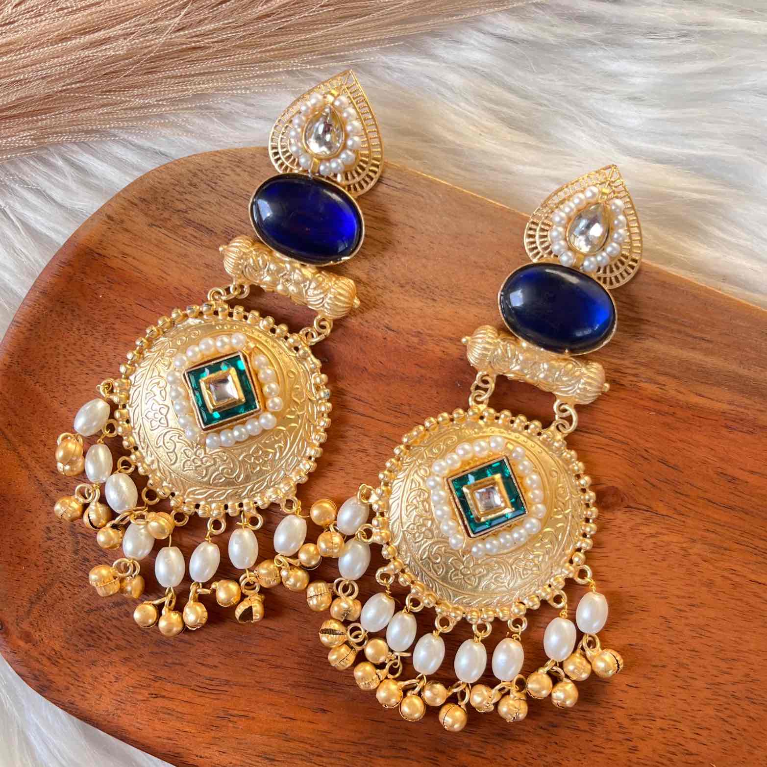 Navy Blue Sitara Golden Fusion Earrings