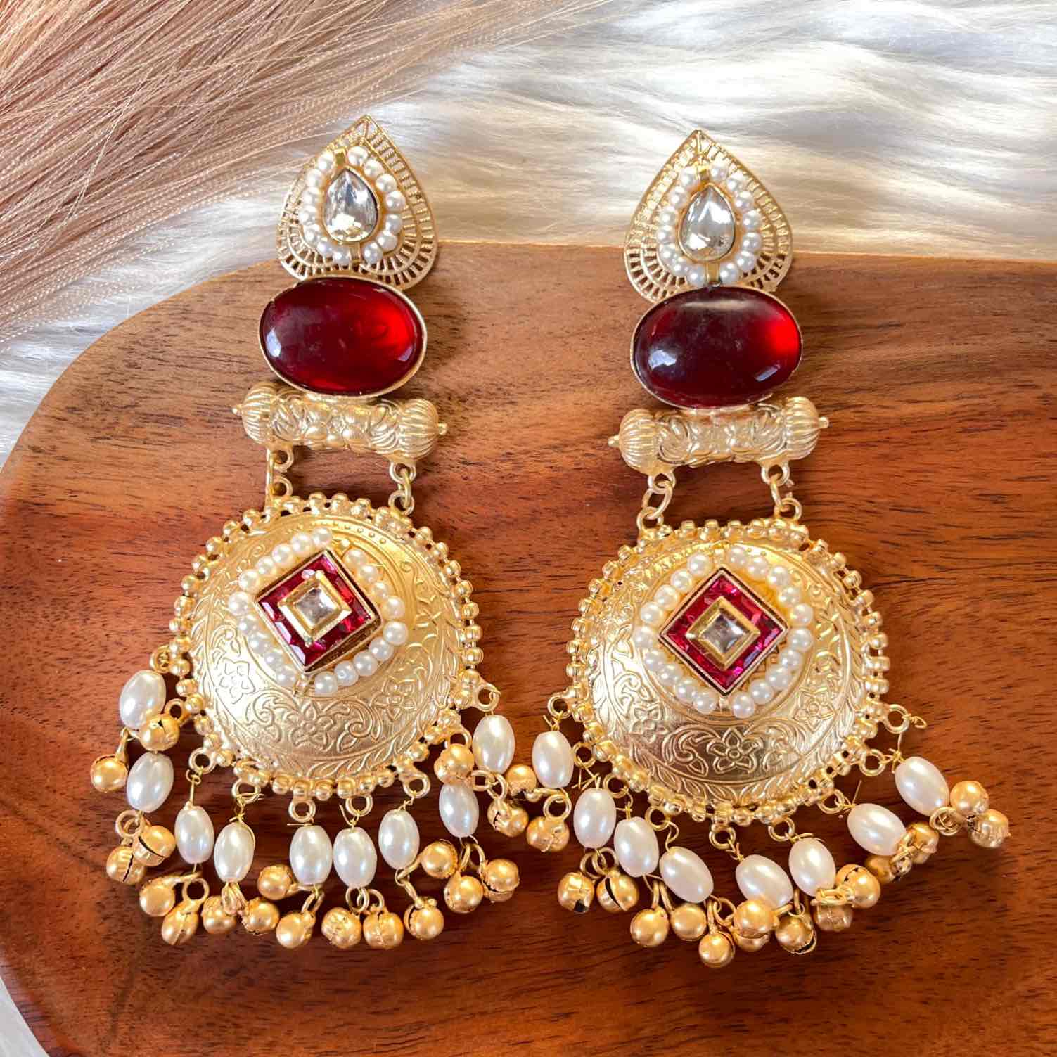 Red Sitara Golden Fusion Earrings