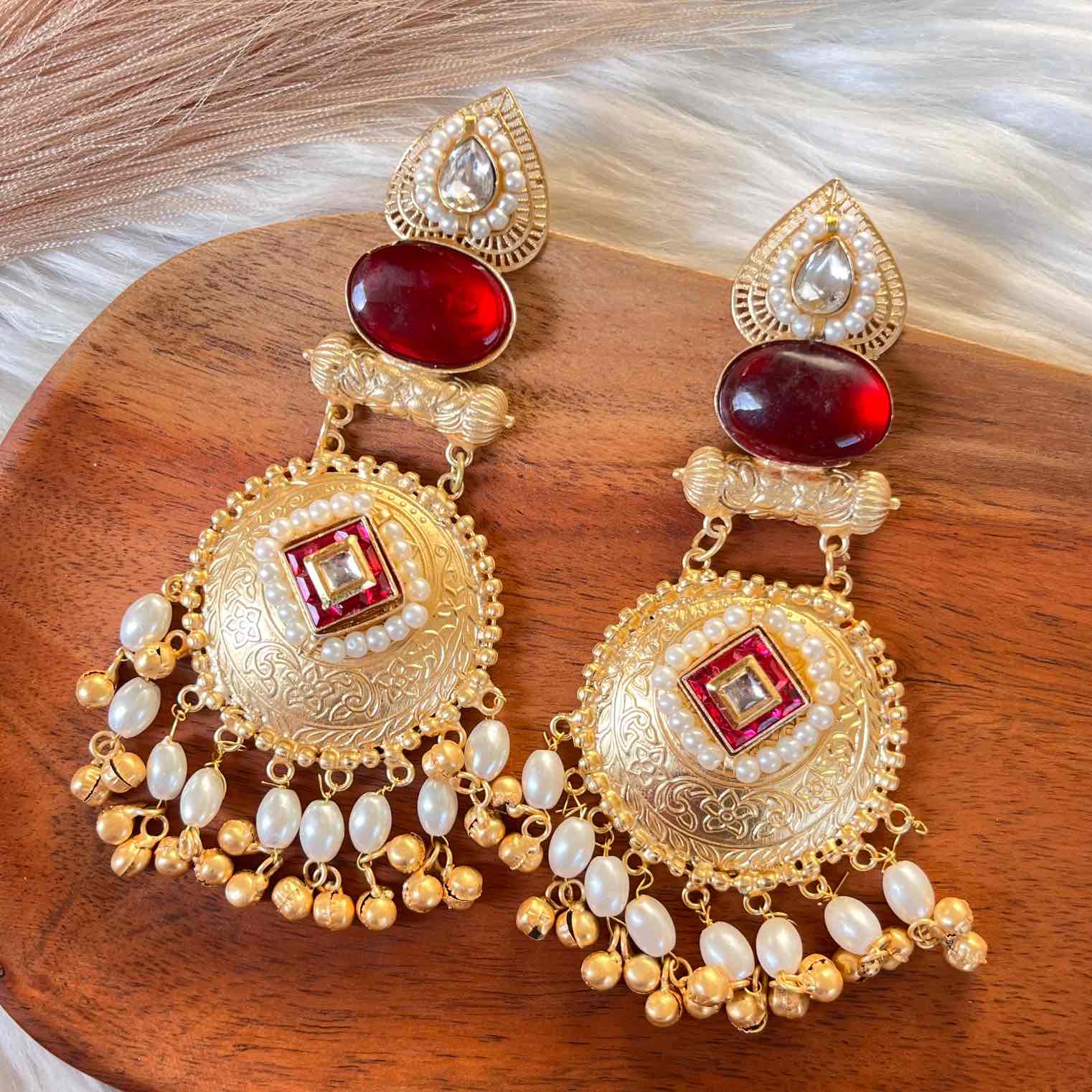 Red Sitara Golden Fusion Earrings