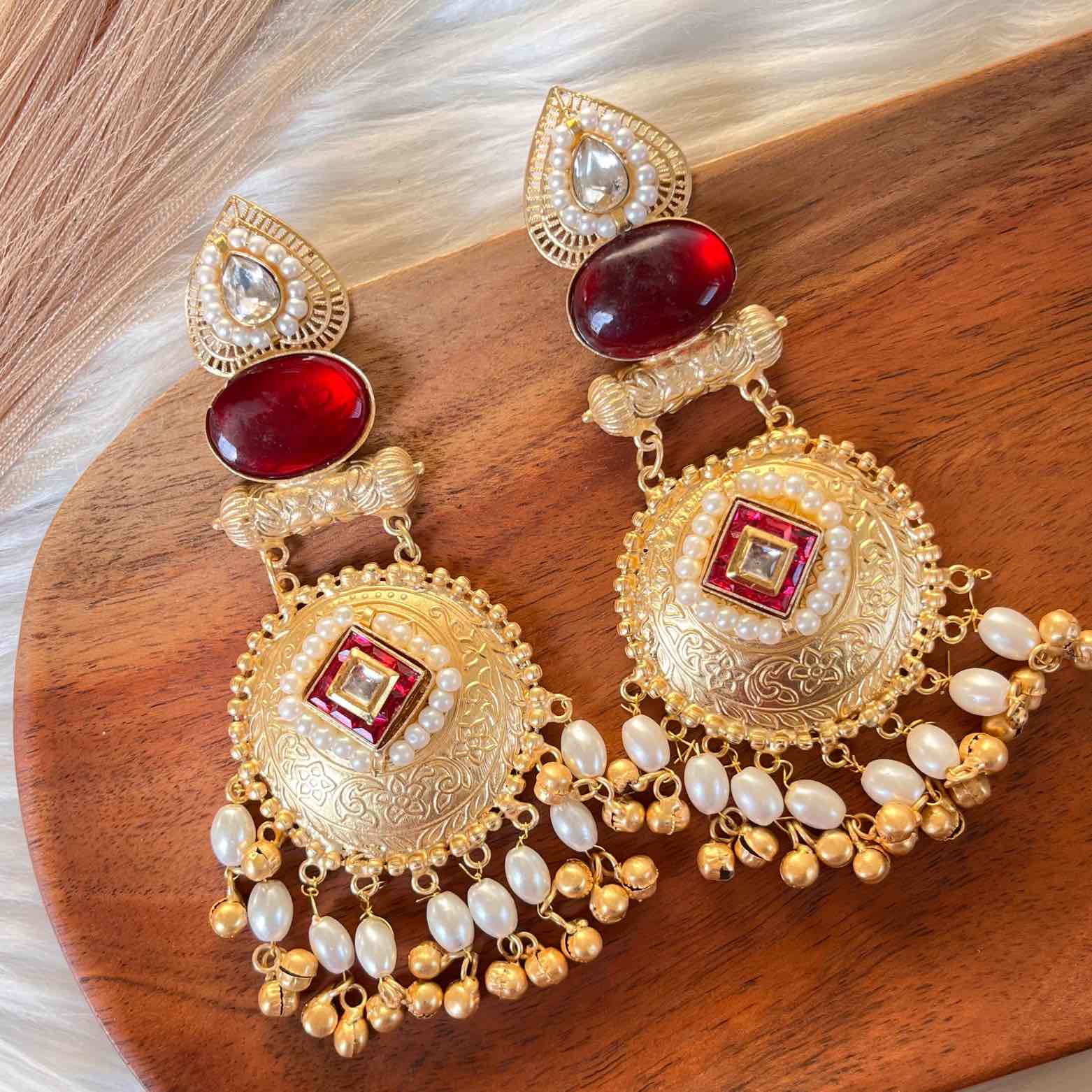 Red Sitara Golden Fusion Earrings