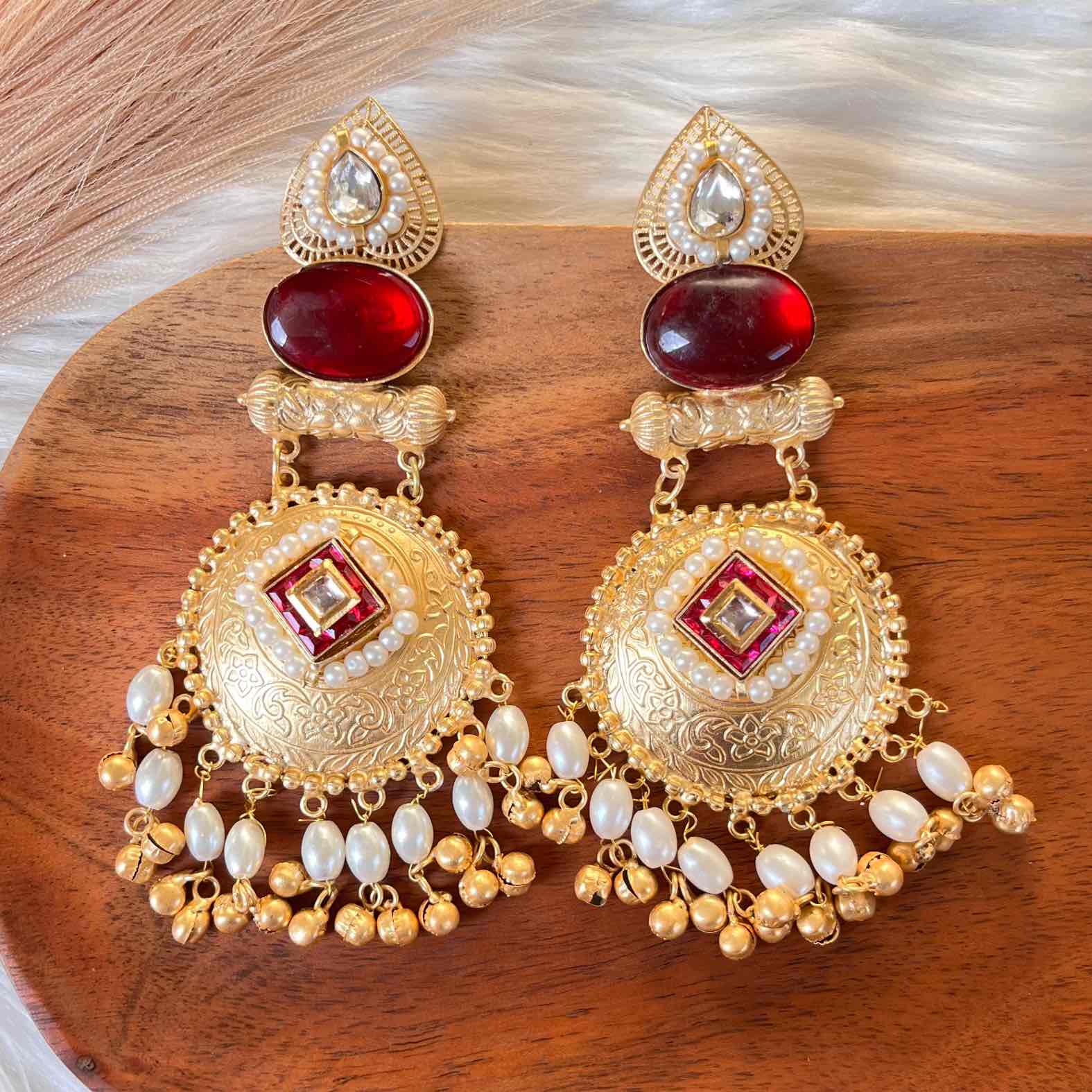 Red Sitara Golden Fusion Earrings