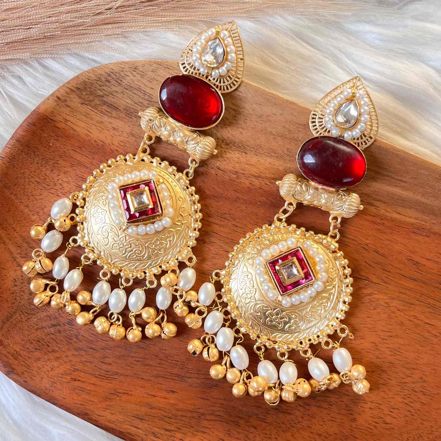 Red Sitara Golden Fusion Earrings