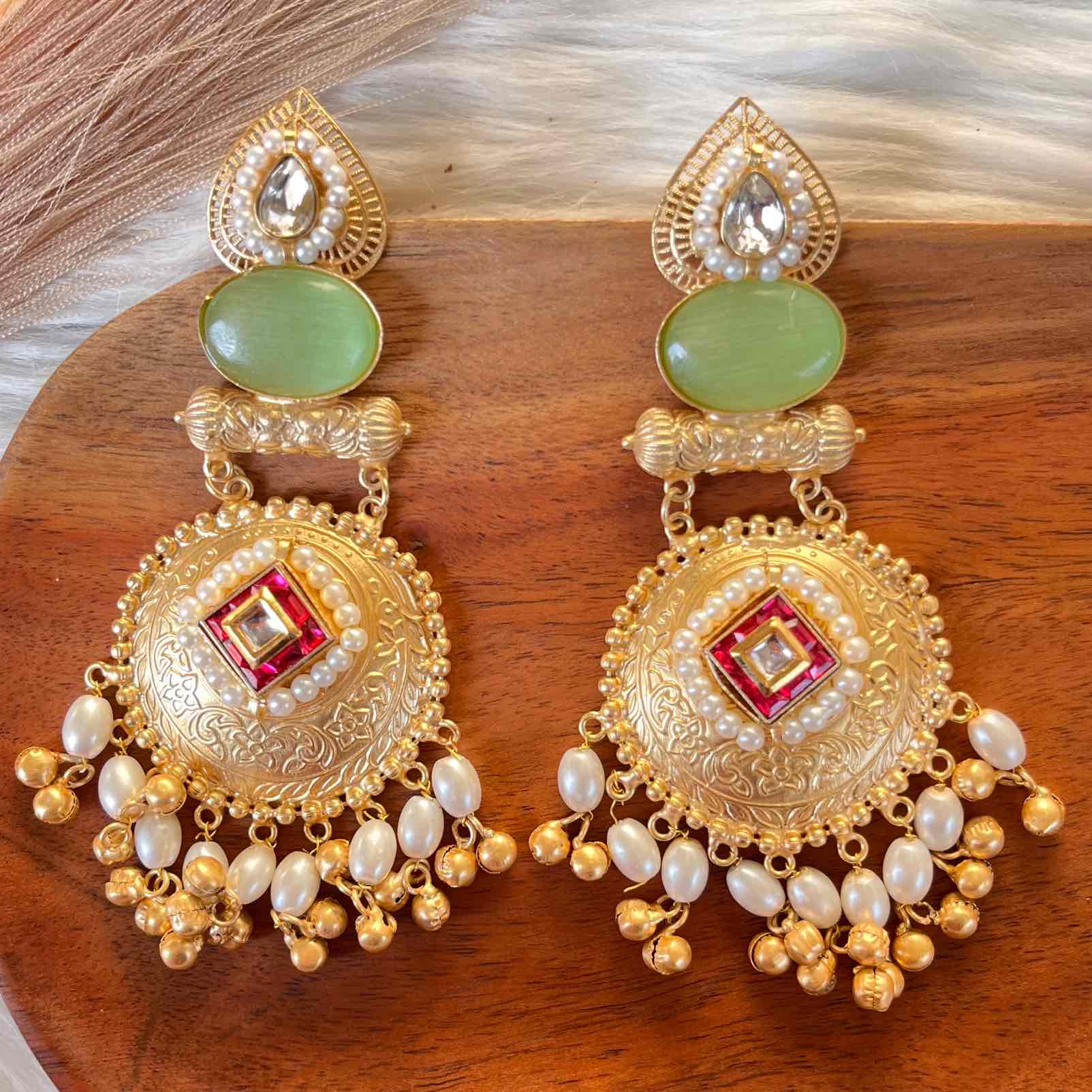 Green Sitara Golden Fusion Earrings