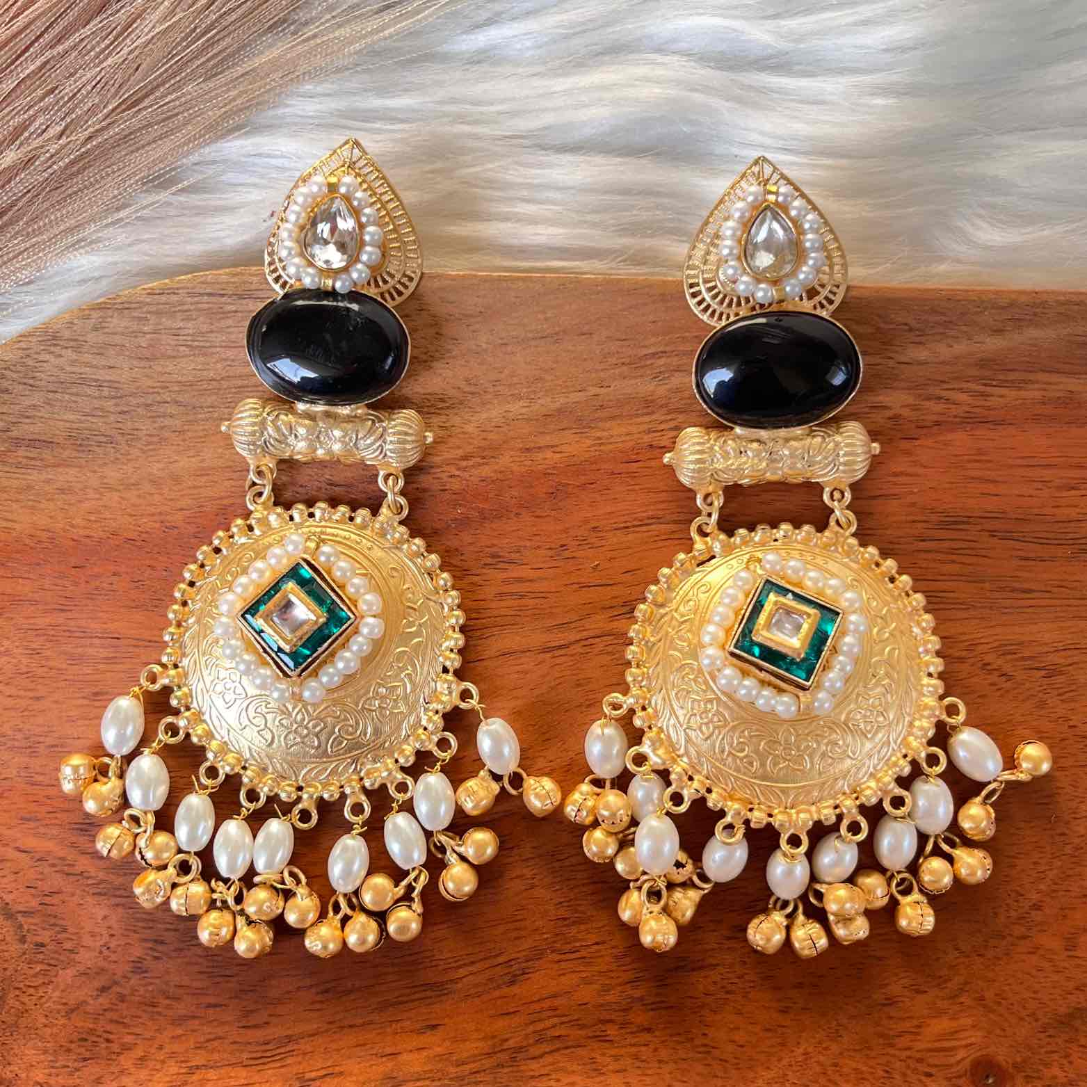 Black - Green Sitara Golden Fusion Earrings