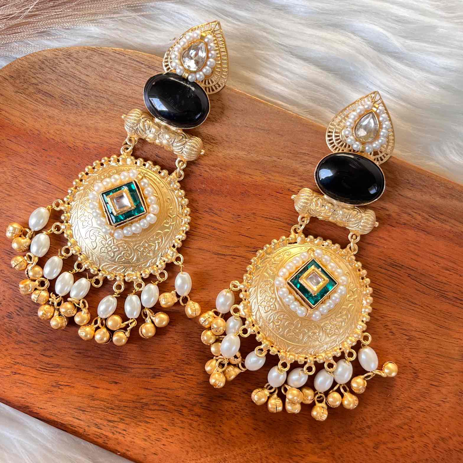 Black - Green Sitara Golden Fusion Earrings