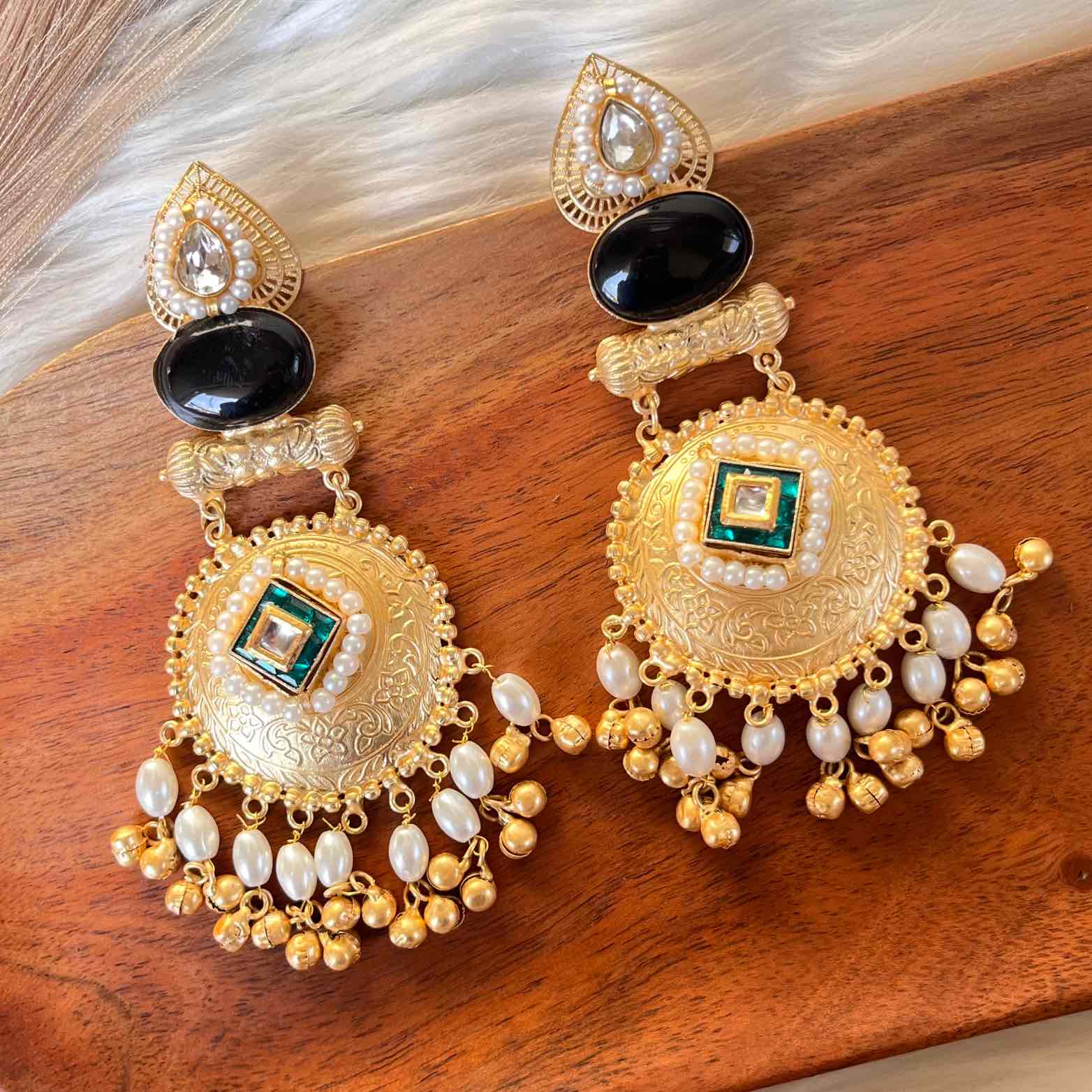 Black - Green Sitara Golden Fusion Earrings