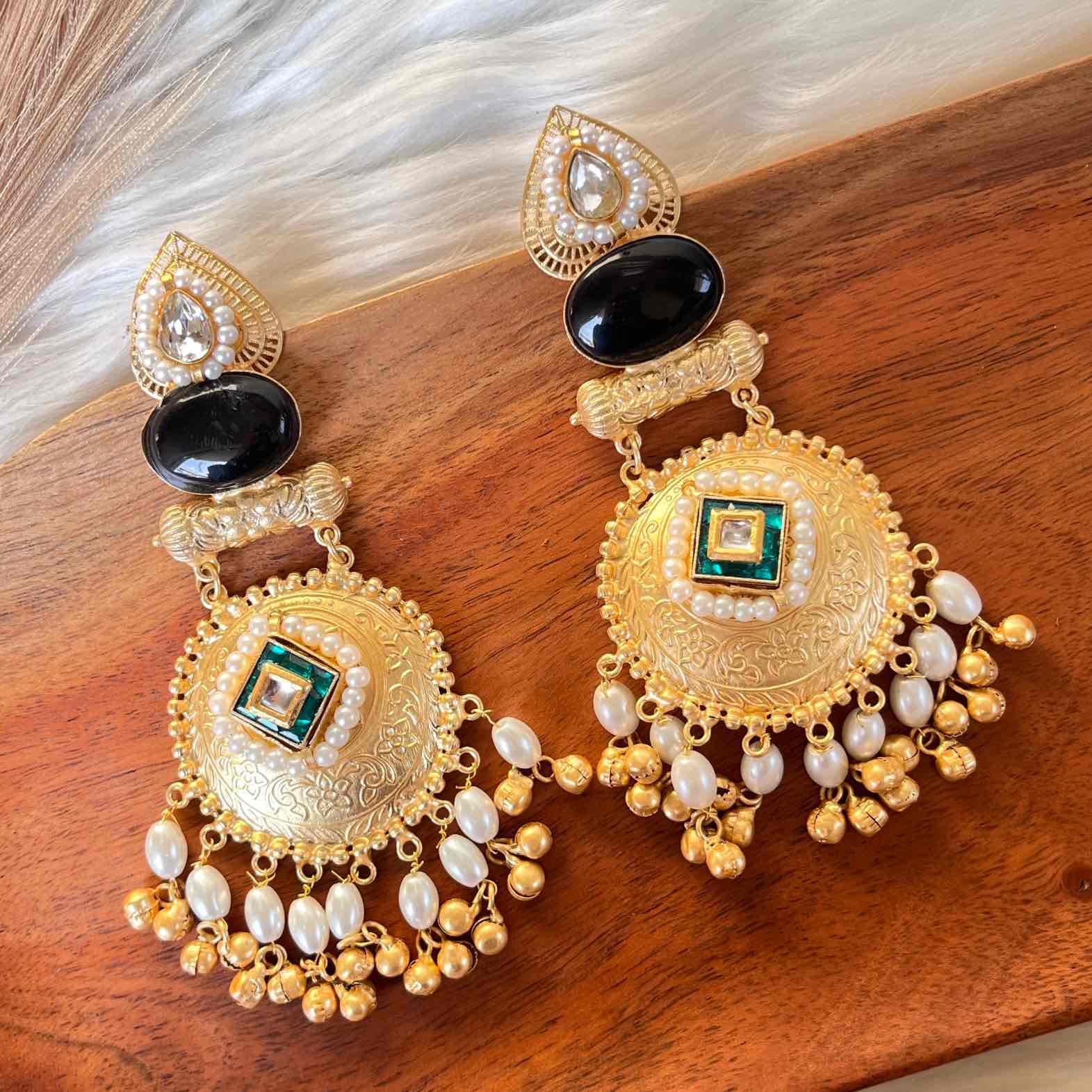 Black - Green Sitara Golden Fusion Earrings