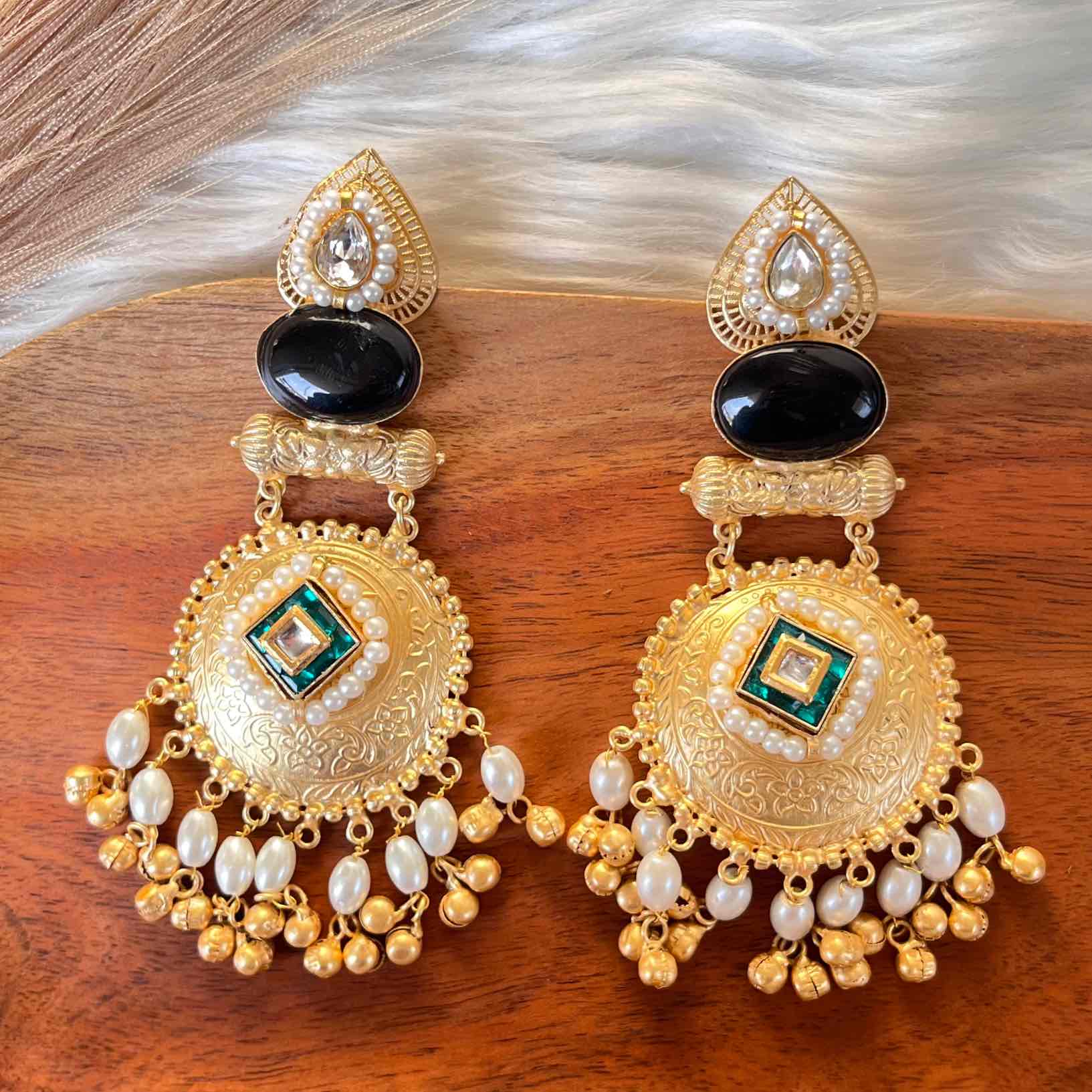 Black - Green Sitara Golden Fusion Earrings