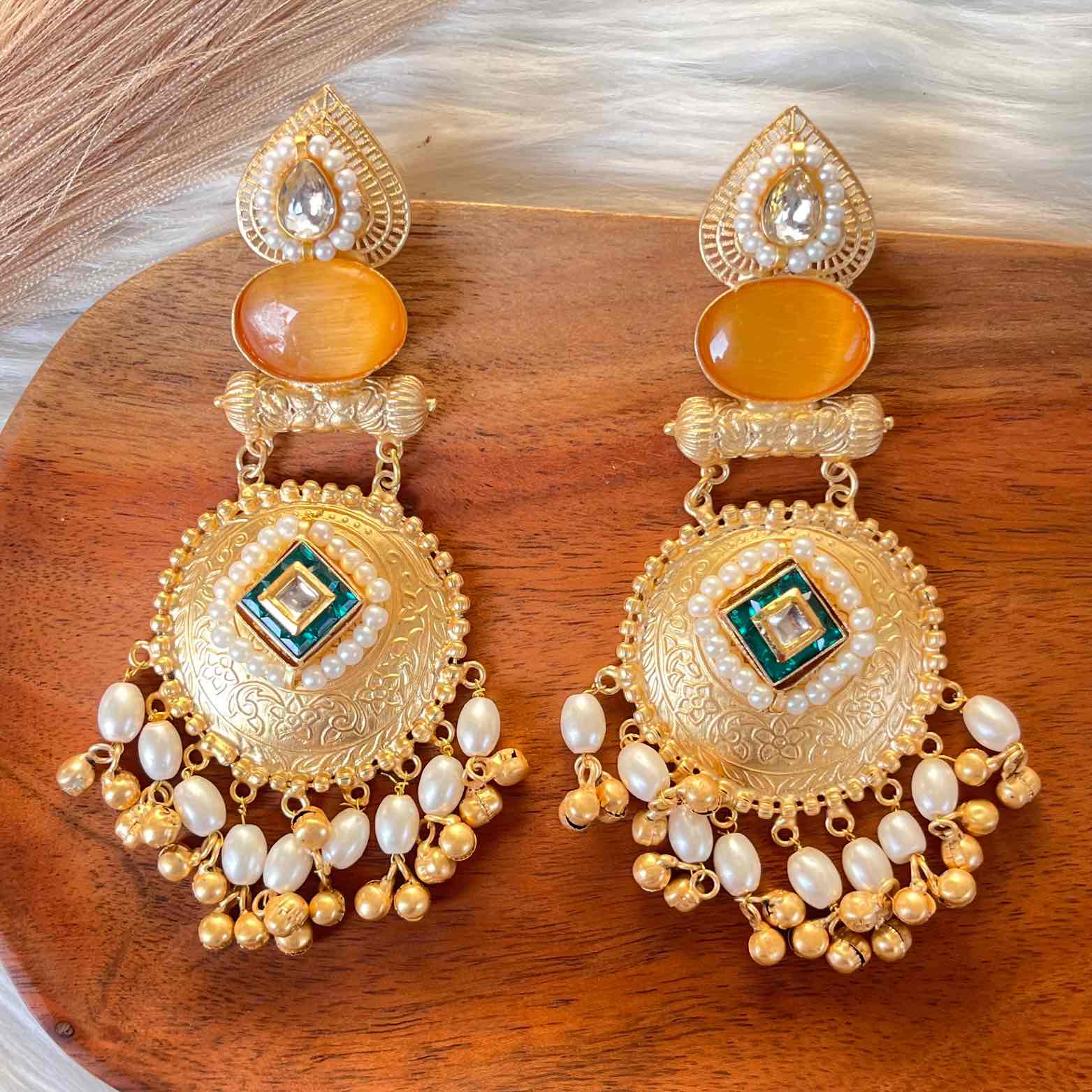 Yellow - Green Sitara Golden Fusion Earrings