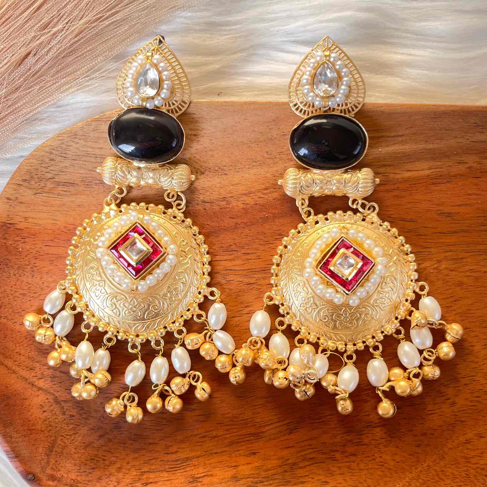 Black Sitara Golden Fusion Earrings