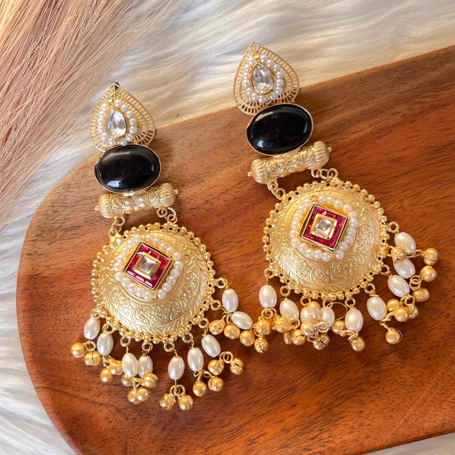 Black Sitara Golden Fusion Earrings