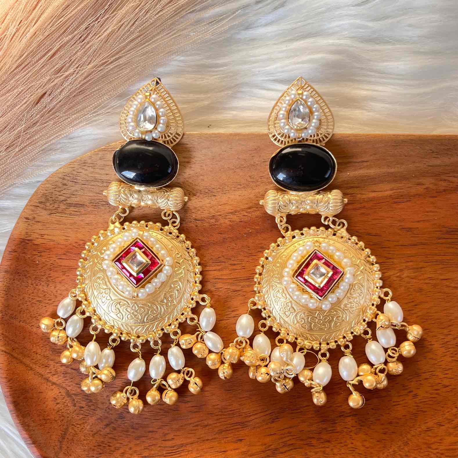 Black Sitara Golden Fusion Earrings