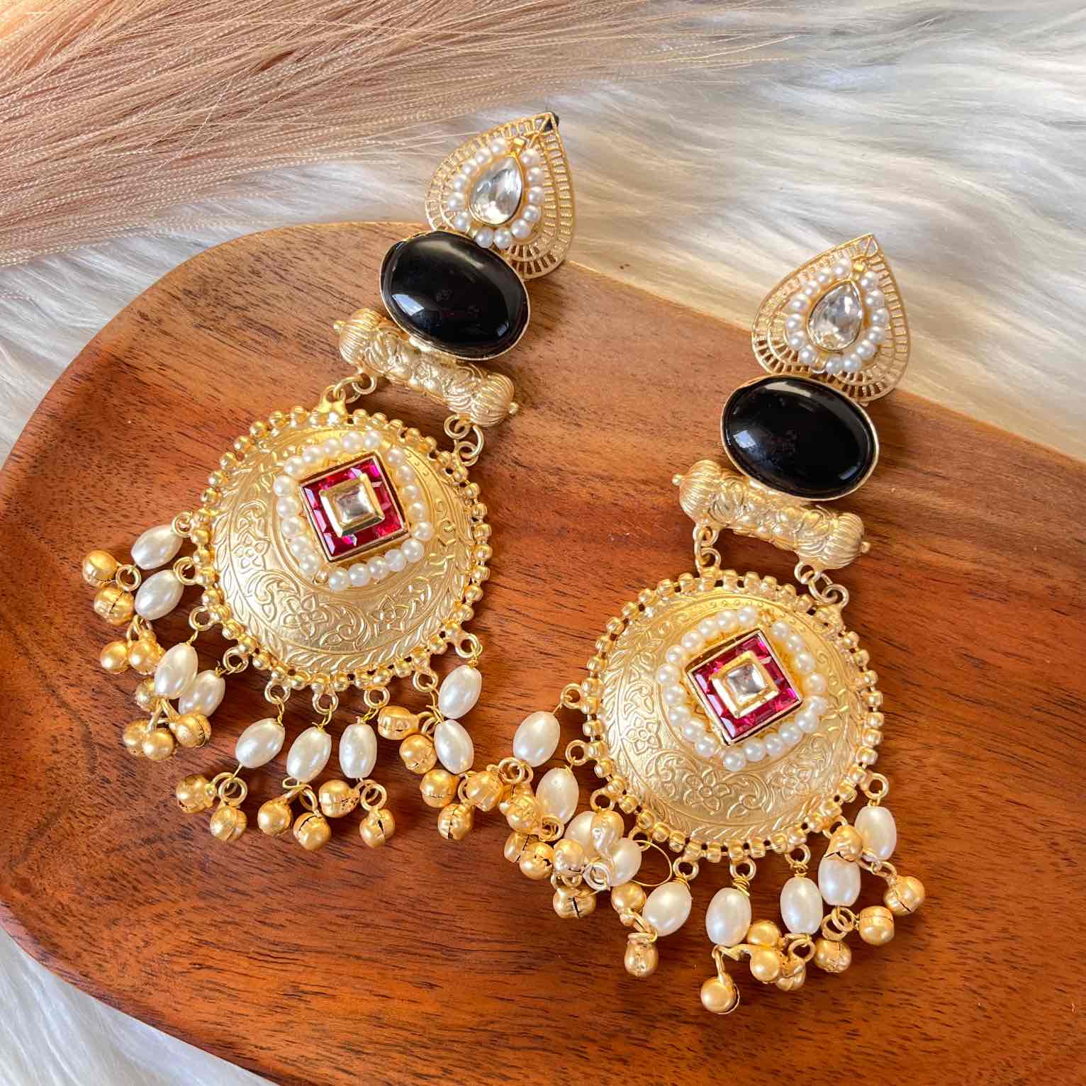 Black Sitara Golden Fusion Earrings