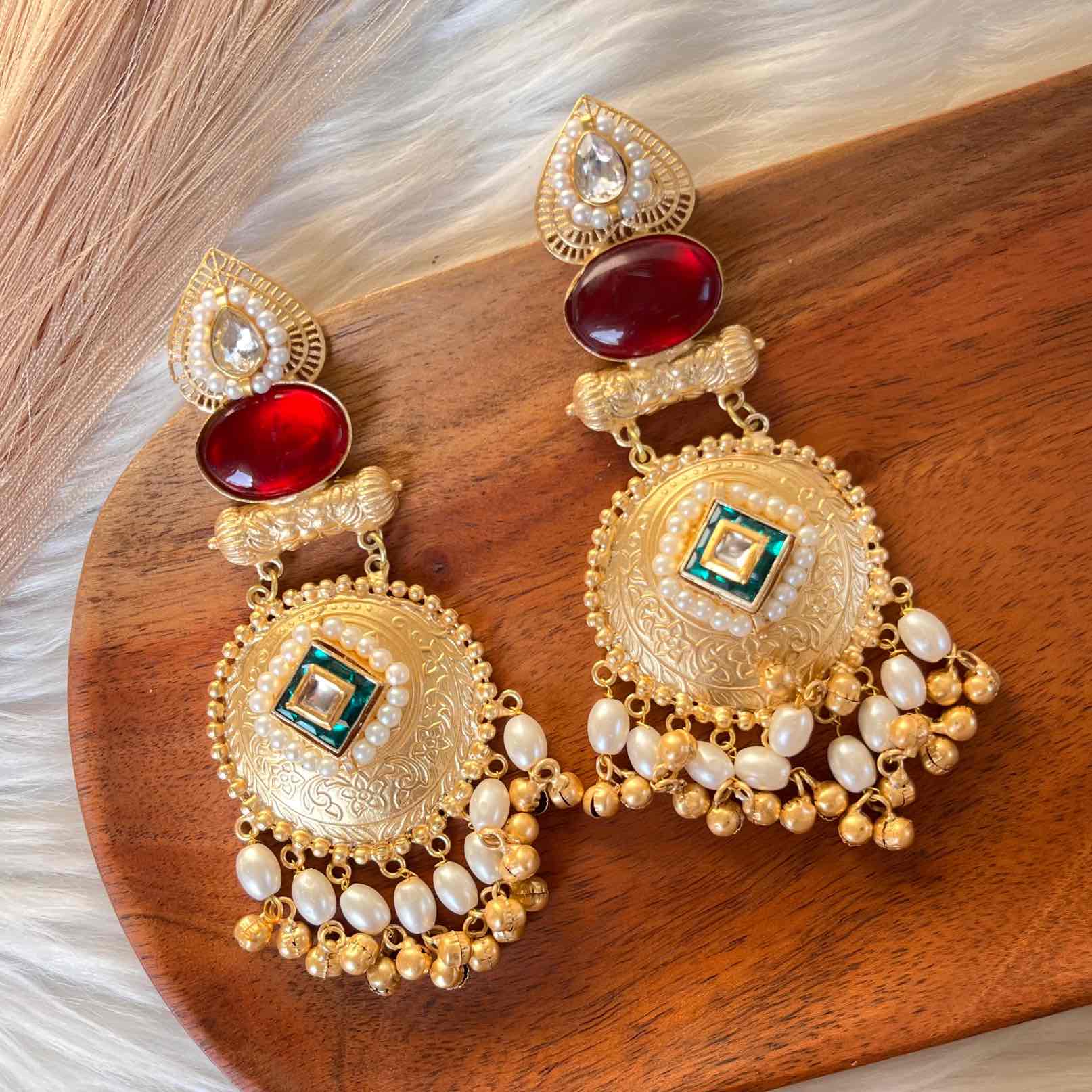 Red - Green Sitara Golden Fusion Earrings