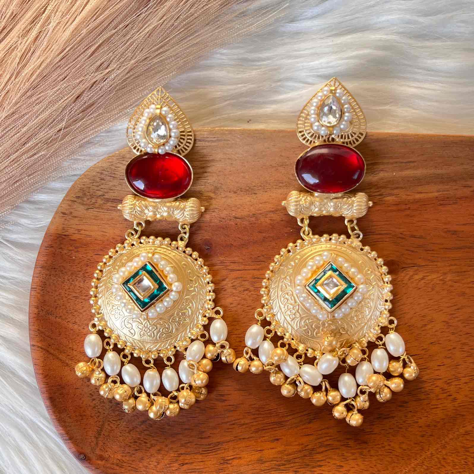 Red - Green Sitara Golden Fusion Earrings