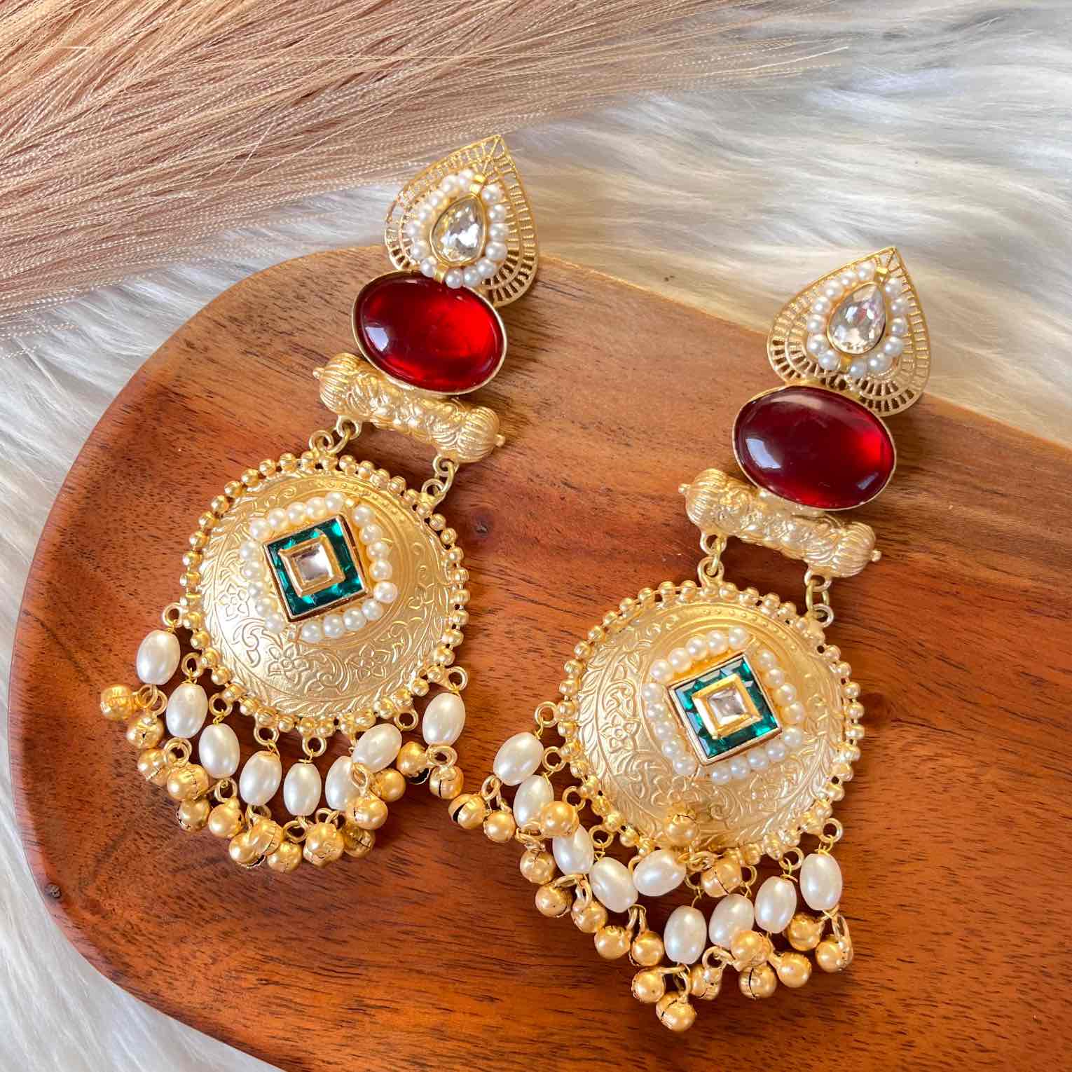 Red - Green Sitara Golden Fusion Earrings