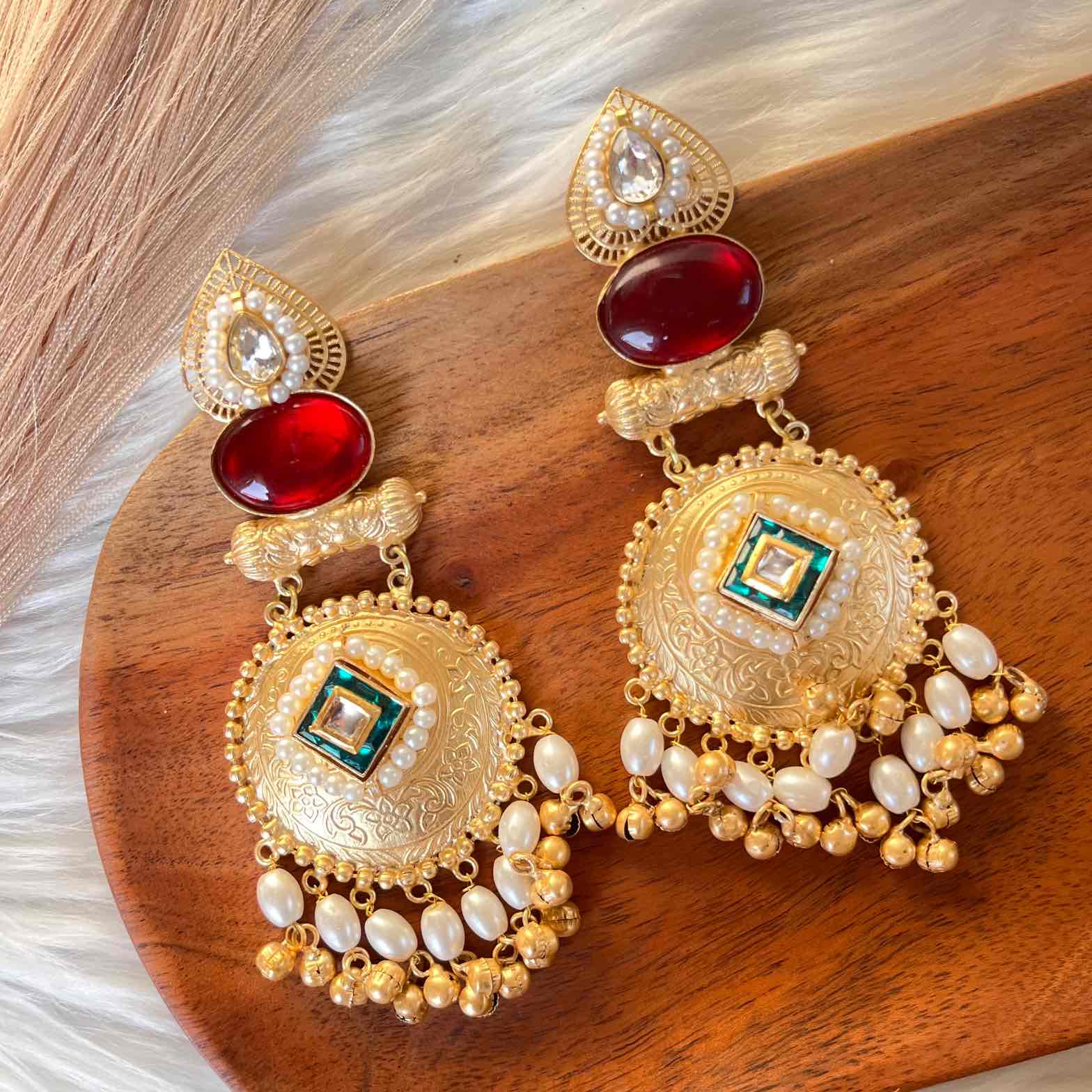 Red - Green Sitara Golden Fusion Earrings