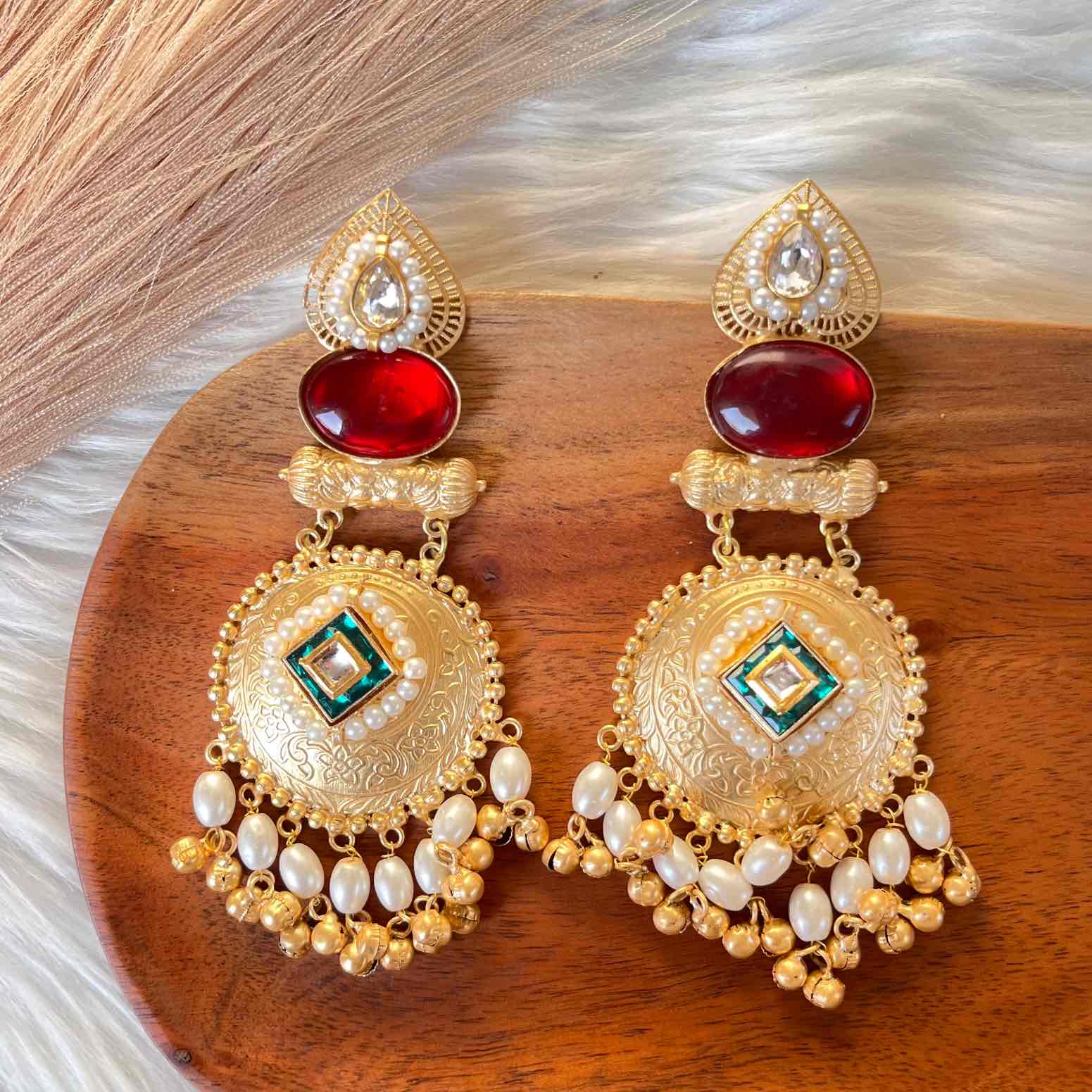 Red - Green Sitara Golden Fusion Earrings